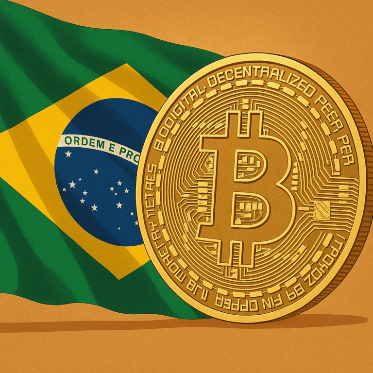 Bandeira do Brasil e Bitcoin